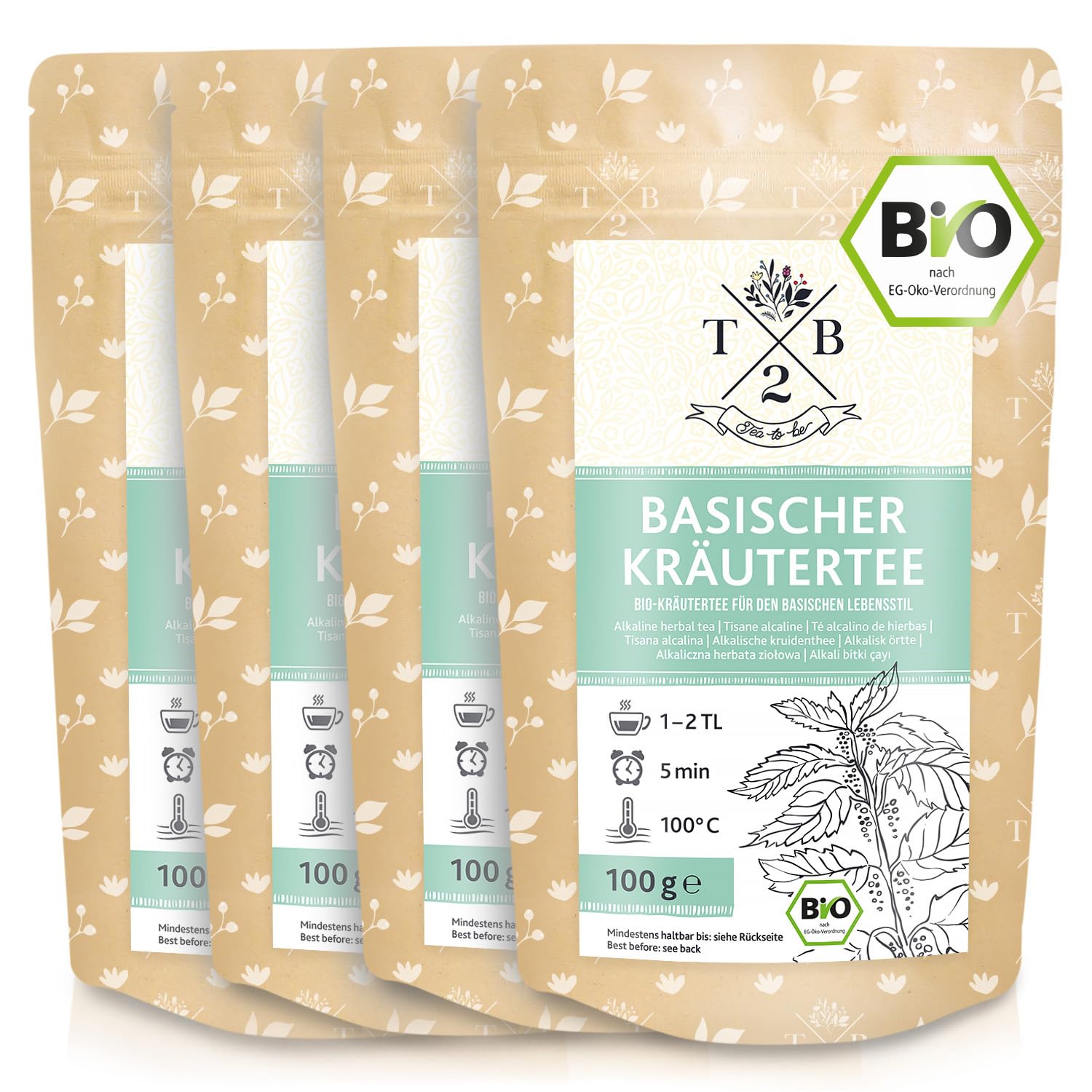 T2B Basischer Kräutertee, lose, BIO – 4er Pack, aromatische Kräutermischung