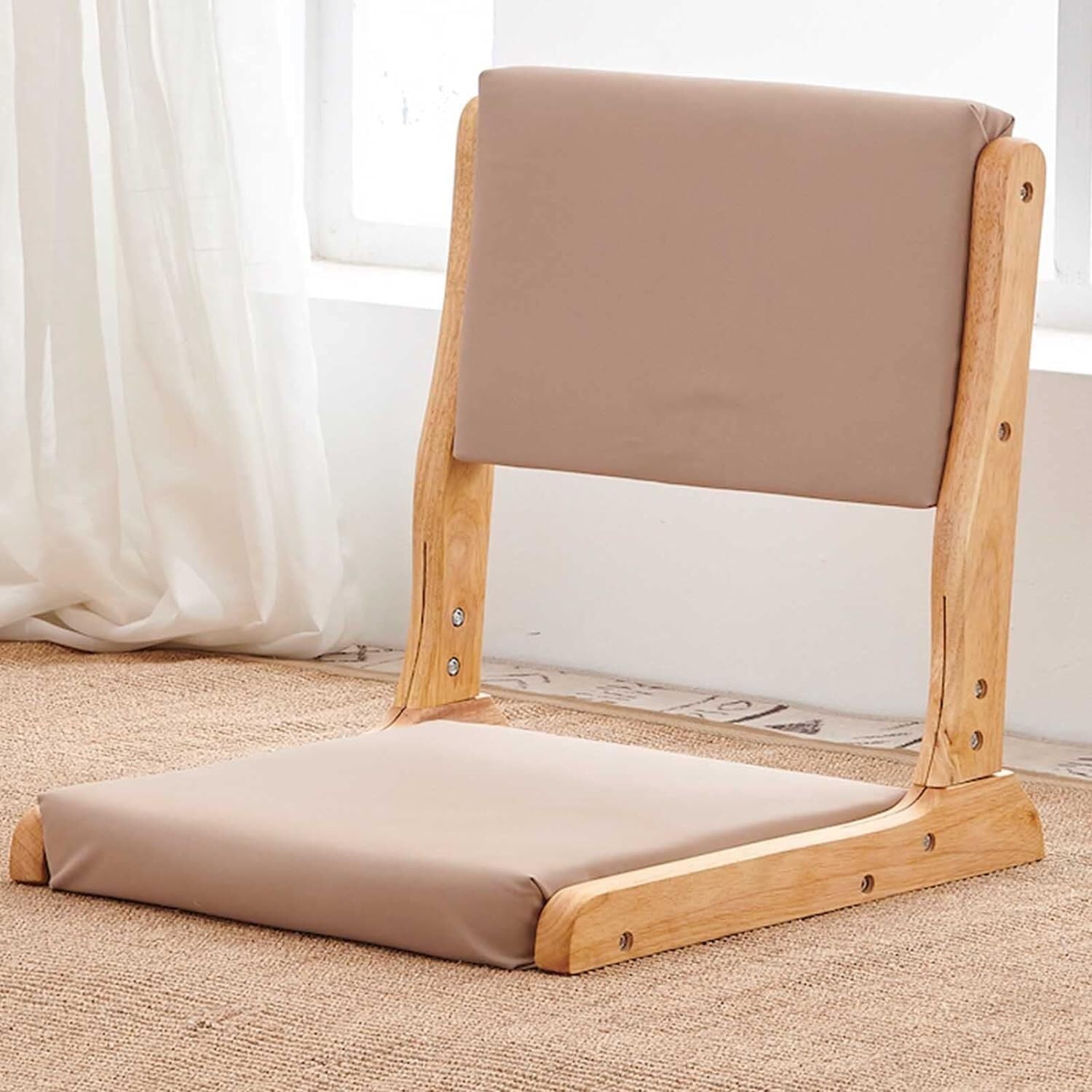Silla de Piso, Silla de Yoga de meditación Tatami, Silla Plegable for Interior y Exterior con Respaldo, Silla con Respaldo sin Patas de Madera de Caucho(C)