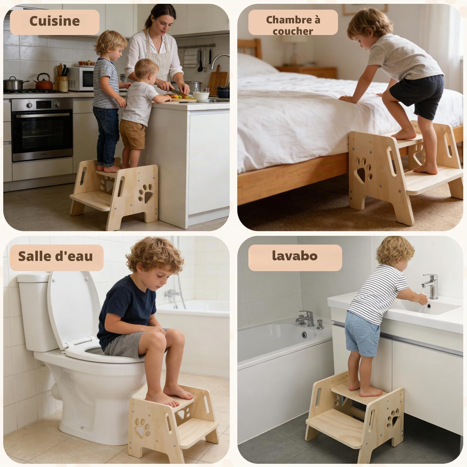 Marchepied pour Enfant Antidérapant Marche Pied Bois 2 Marches Stable Marche Pied Enfant Charge Maximale 180kg Portables Tabouret Enfant pour Salle de Bain Cuisine Toilettes Chambre (Naturel)