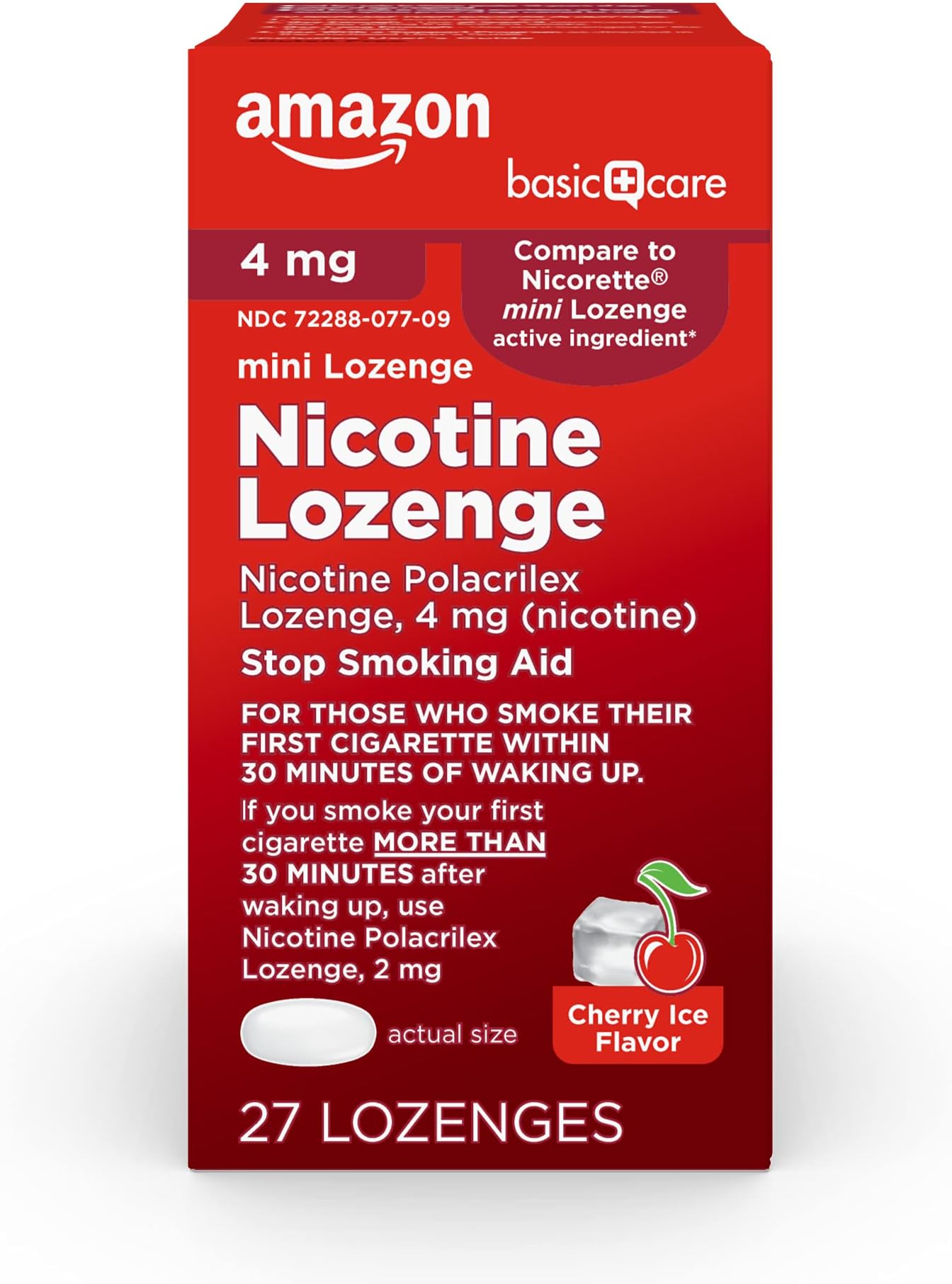 Mini Nicotine Polacrilex Lozenge 4 mg, Stop Smoking Aid, Cherry Ice Flavor, 27 Count