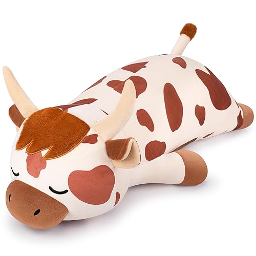 30'' Giant Spotted Highland Cow Plush Stuffed Animal-Cute Spotted Highland Cow Plush Body Pillow Plushies, Large Sleeping Cow Stuffed Animal Big Plushie Toy, Birthday Gifts for Kids Girls Boys - Highland Cow