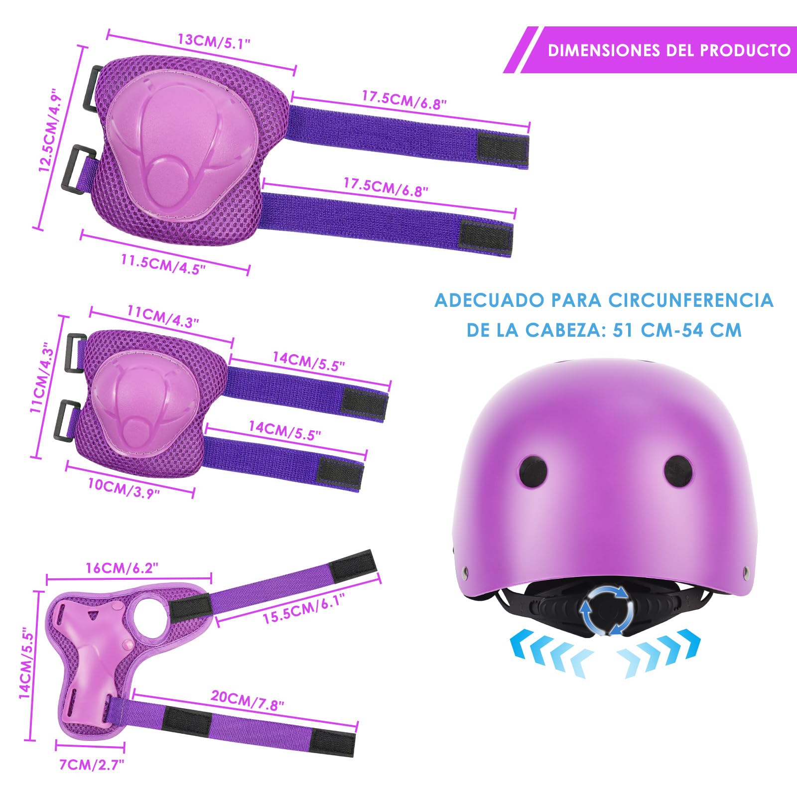 ZWOOS Protecciones Patines Niño 7PCS Casco Rodilleras Coderas Muñequeras Ciclismo Patinaje