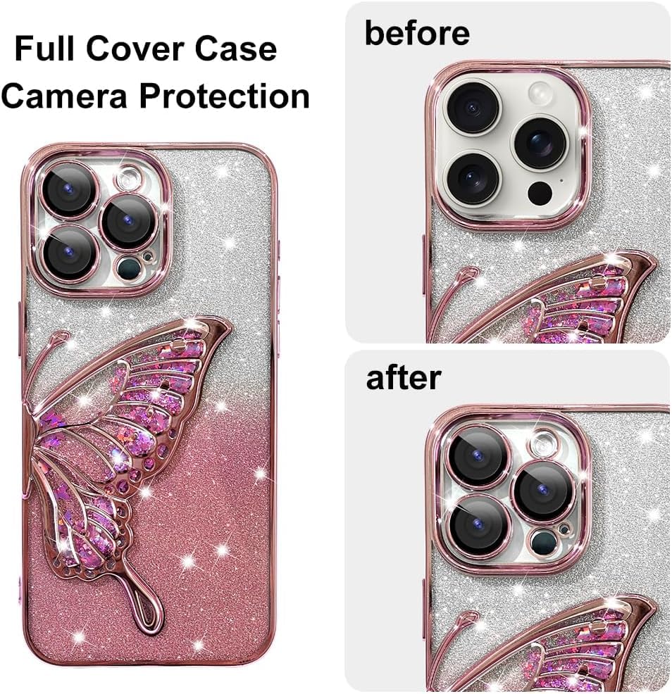 Image of SHINESTAR 3D Butterfly Case for iPhone 14 Pro Max Cover, Cute Girly Glitter Bling Luxury Back Cover for Women Girls Protective Shockproof Slim Camera Protection for iPhone 14 Pro Max - Pink