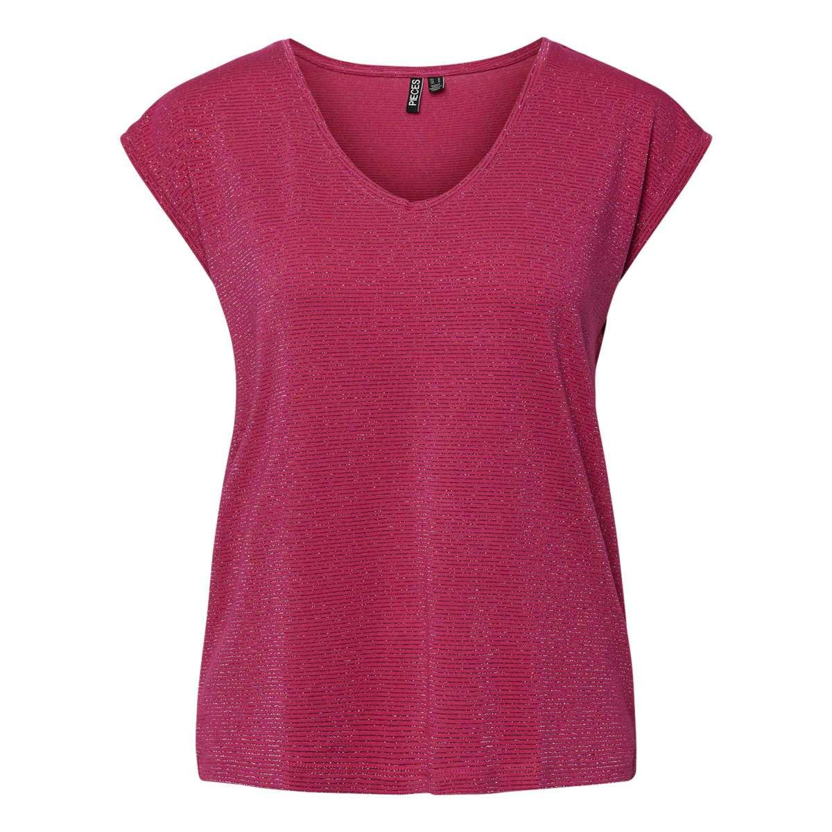 PIECES PCBILLO Tee Lurex Stripes Noos BC, Cerise/Detail:Lurex Tone in Tone, XS