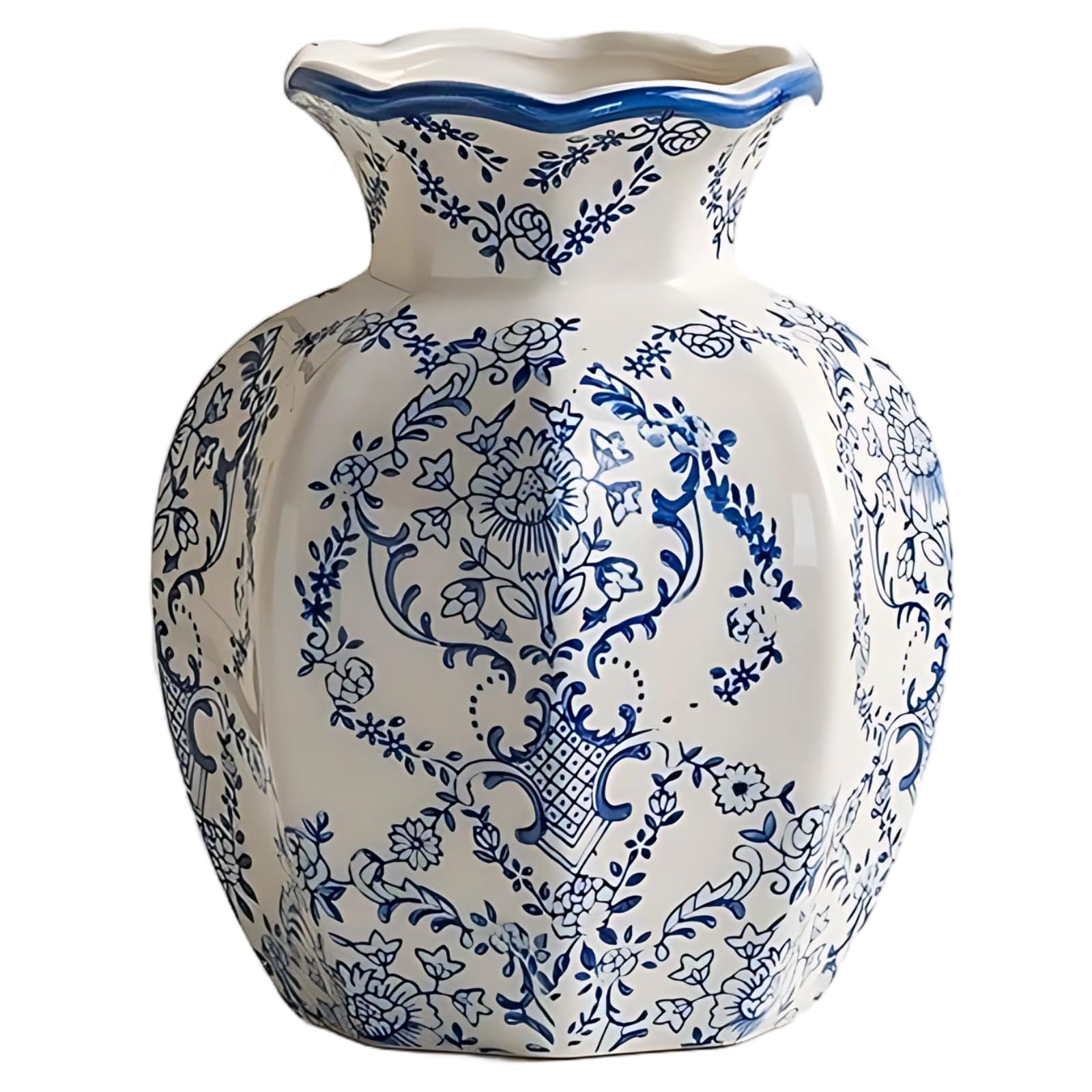 Vase bleu et blanc en céramique de 15 cm pour fleurir votre table de salon