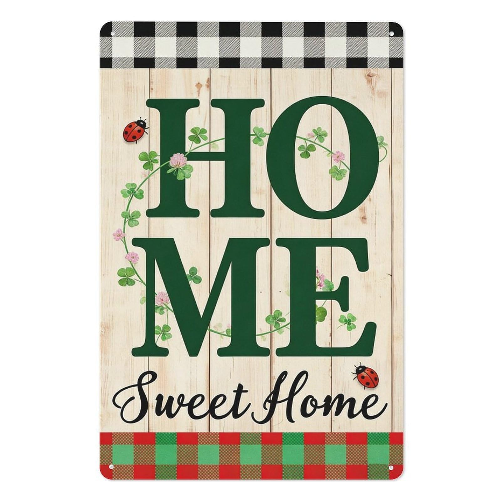 peiyeety Metal Tin Sign 8x12 Inch – Home Sweet Home Ladybug Clover Design Wall Decor Rustic Farmhouse Wall Art Plaque