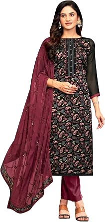 ladyline Georgette Braso Salwar Kameez - Mirror Work, Chiffon Embroidered Dupatta Womens 3-Piece Ethnic Suit Set Dress