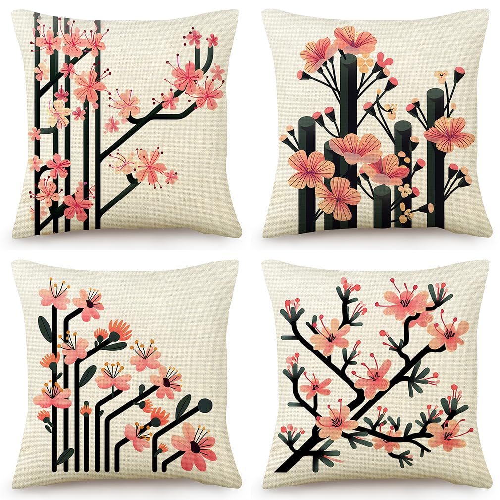 Housse de coussin 50x50 rose en coton lin lavable et durable