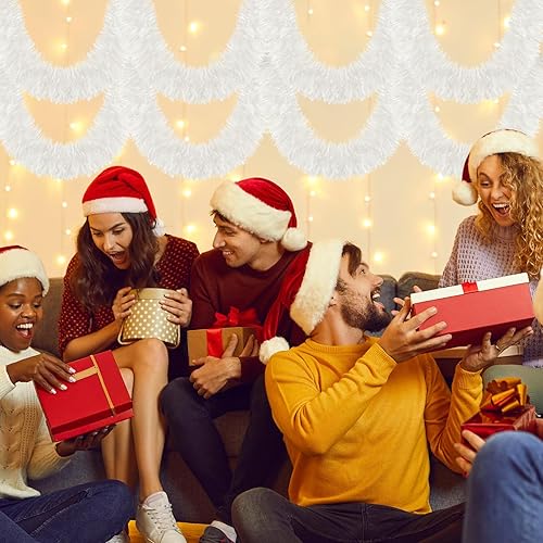 Miniatura 5 de WILLBOND Guirnalda de oropel de Navidad, guirnalda metálica de oropel con purpurina, guirnalda colgante para árbol de Navidad, decoración para