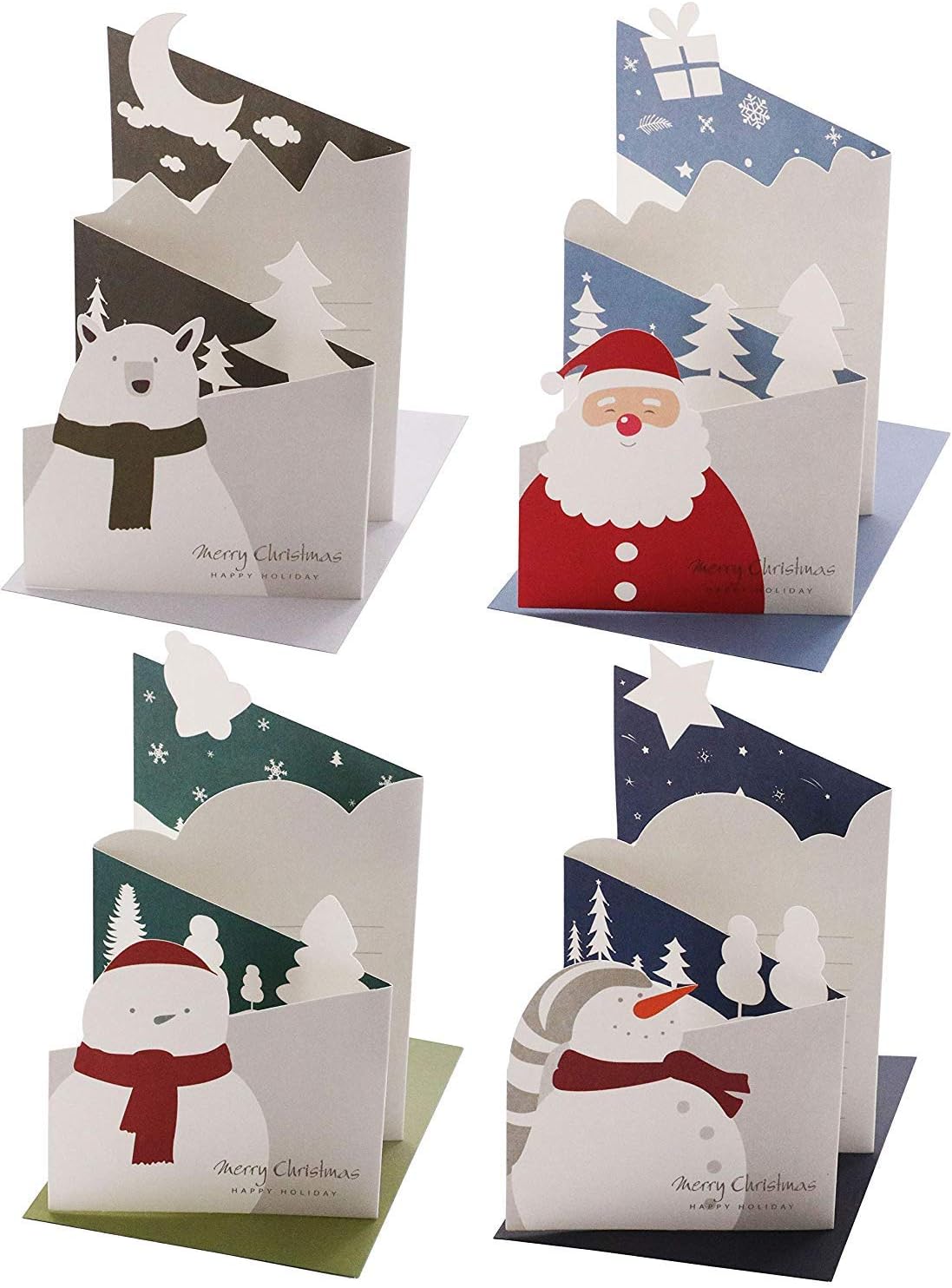 12枚 クリスマスカード 3d 立体 立つ 立つことできる ４倍展開できる クリスマス カード 封筒付き 12枚セット By A Focus 4x3 Sale 97 Off