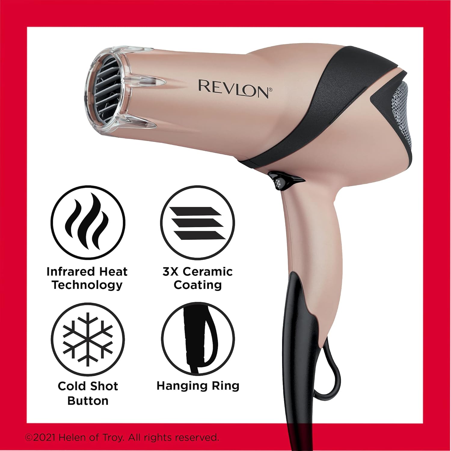 REVLON 1875 Watts Infrared Heat Hair Dryer for Max Drying Power, Rose Gold : Beauty & Personal Care