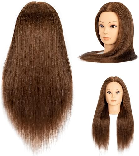 Miniatura 3 de Cabeza de maniquí 100% cabello humano real, maniquí de cosmetología, cabello humano, cabeza de muñeca, cabeza de entrenamiento de práctica de