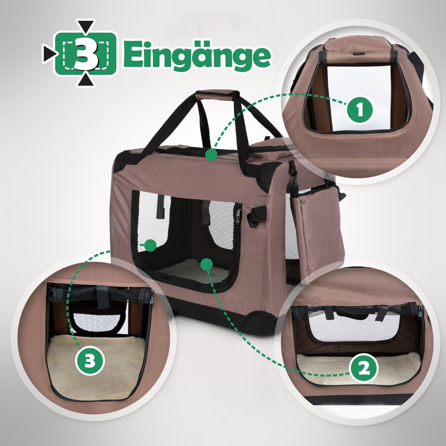 Hundebox Hundetransportbox faltbar & robust für Auto & Reise 70×52×50 cm - atmungsaktive Transportbox Transporttasche für Hunde & Katzen Stoffbox Tragetasche Grau