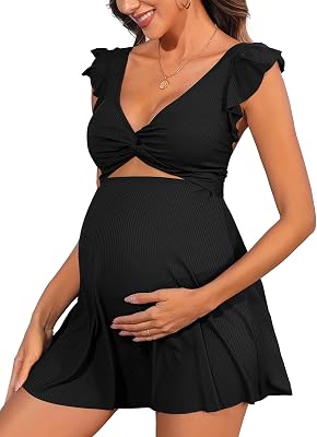 Charmo Ruffle Ribbed Maternity Swimsuit One Piece Cutout Pregnancy Bathing Suits Push Up Twisted Swimwear Swim Dress