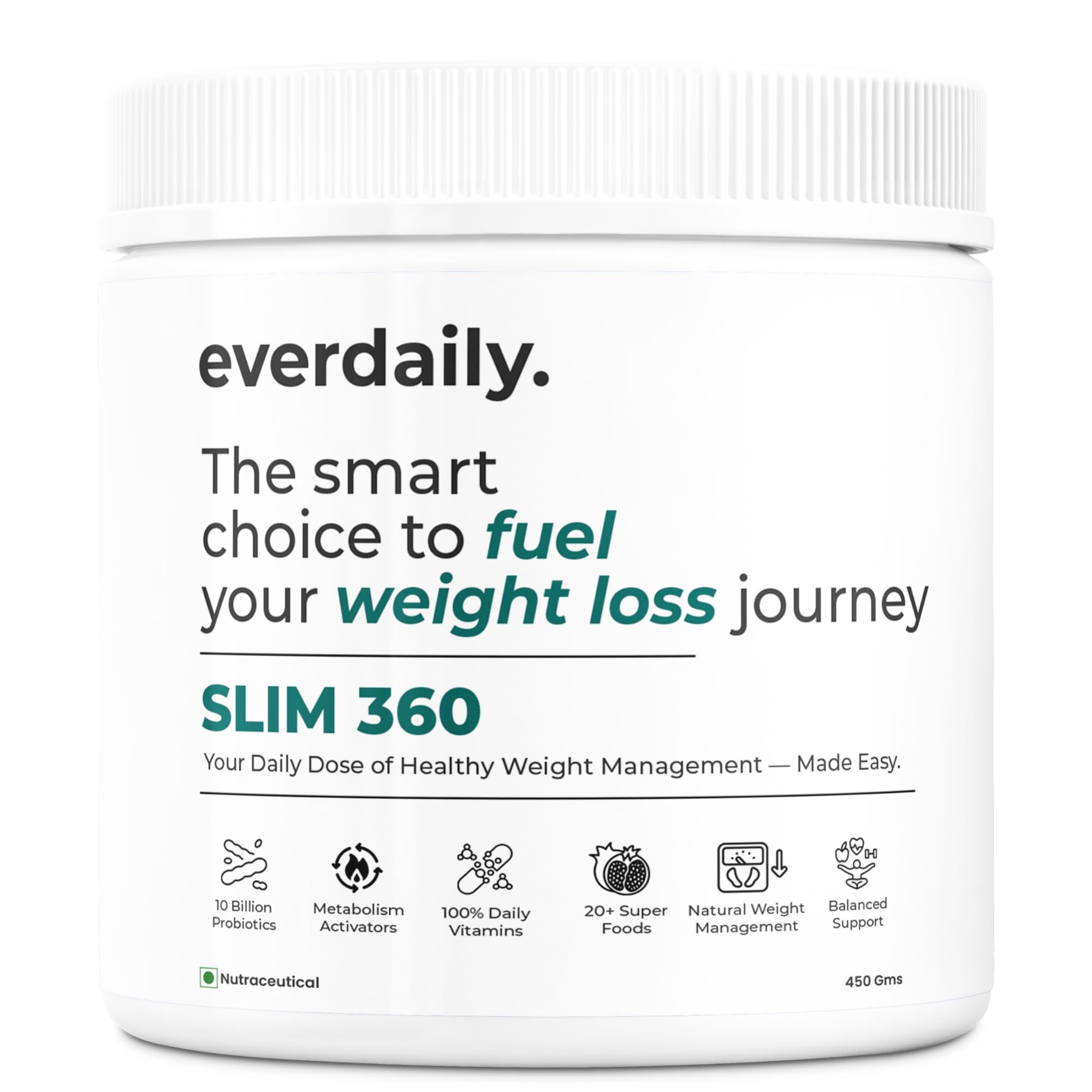 SLIM 360 Weight Loss Shake | 10 Billion Probiotics, 100% Daily Vitamins & 20+ Superfoods | Plant-Based Protein & Metabolism Activator | 450g Nutraceutical Powder-image-16