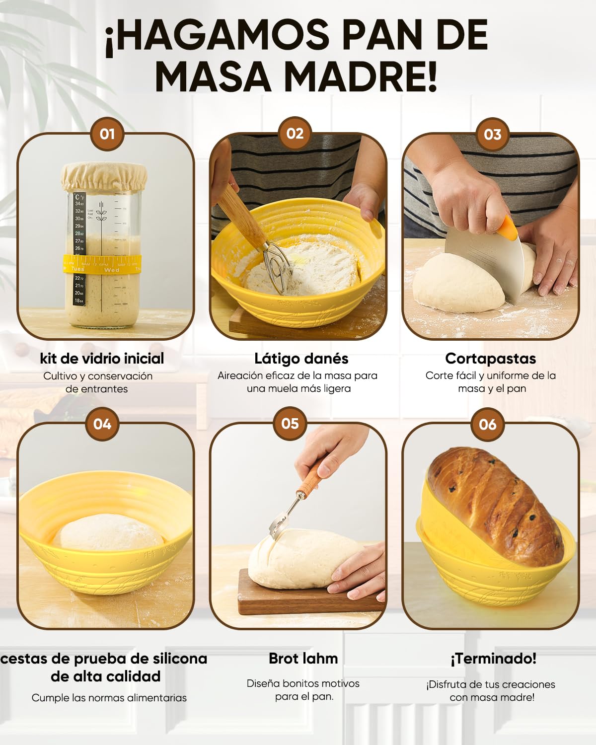 Cestas de fermentación - Juego de 2 cestas de fermentación de silicona oval y redonda, juego de iniciador de masa madre de 32 OZ