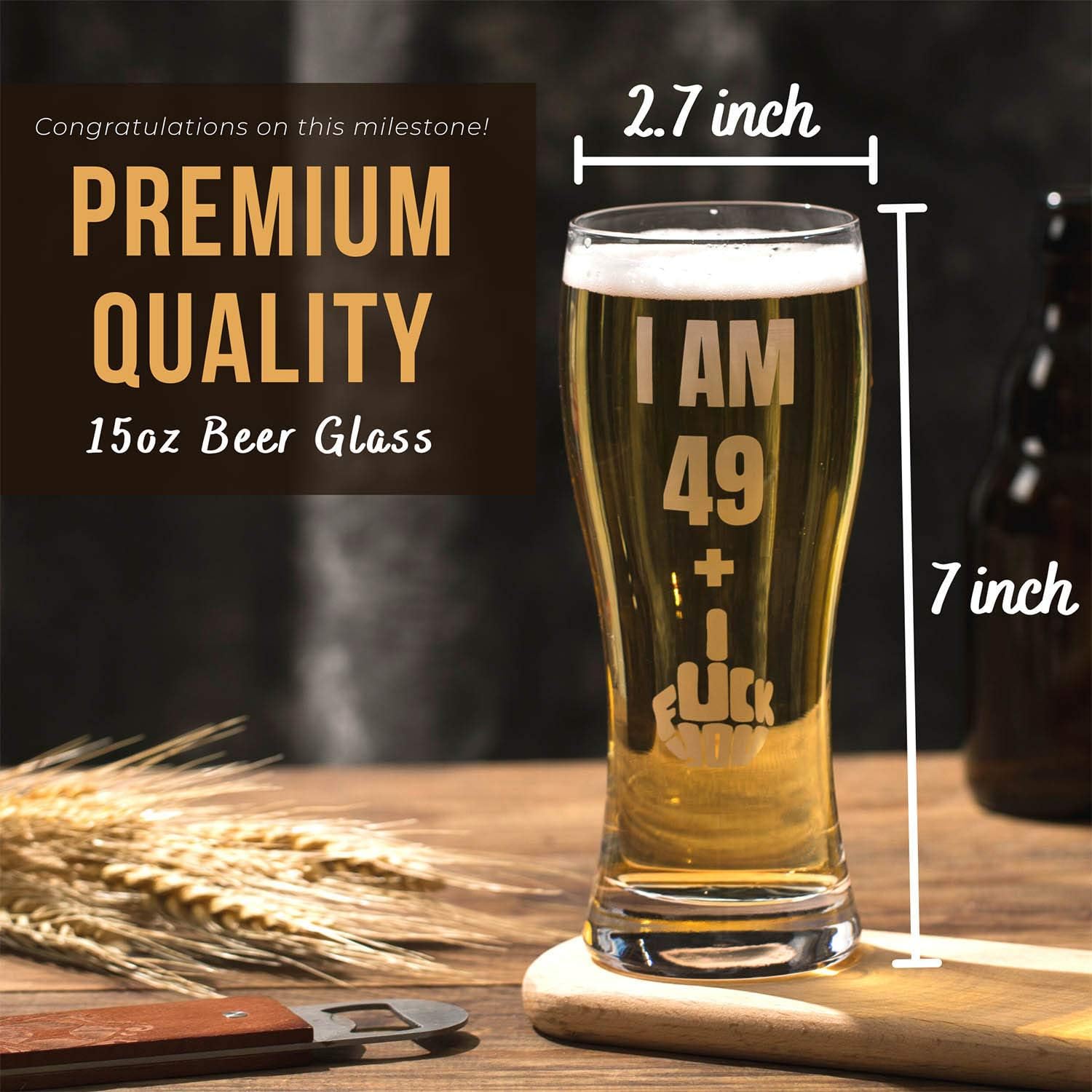 Bіg Sаlе Onebttl Funny 50th Birthday Gifts for Men or Him - 49 + 1 Middle Finger - 15oz Beer Glass - 50 Years Old Birthday Pint Glass Gifts for Dad, Husband or Uncle