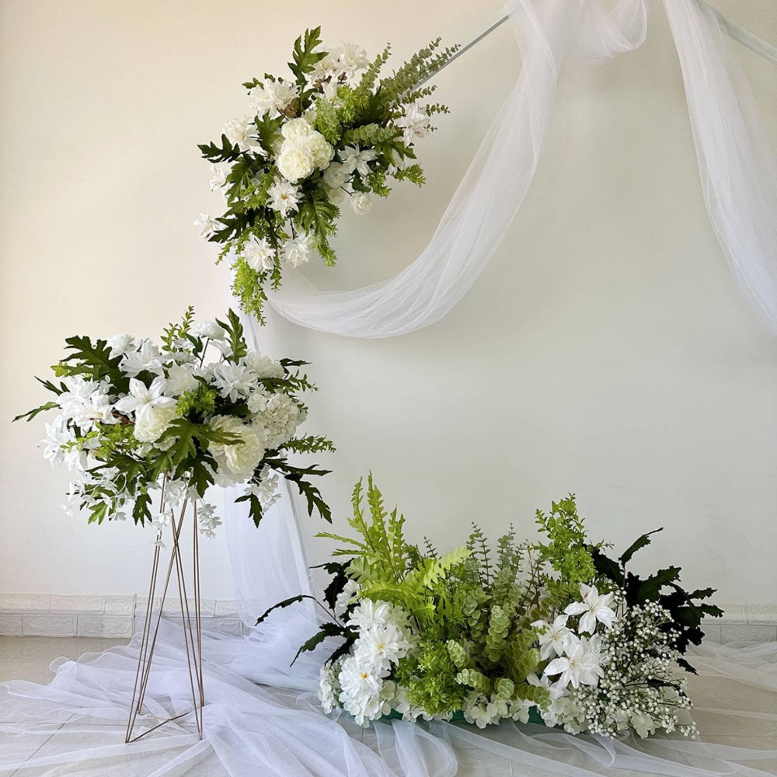 predolo Composizione Floreale per Eventi Composizione Fiori da Pavimento Aisle Decorazione Sfondo Bouquet Scenico in Fiori Sintetici Riutilizzabile Adatta a, Bianco
