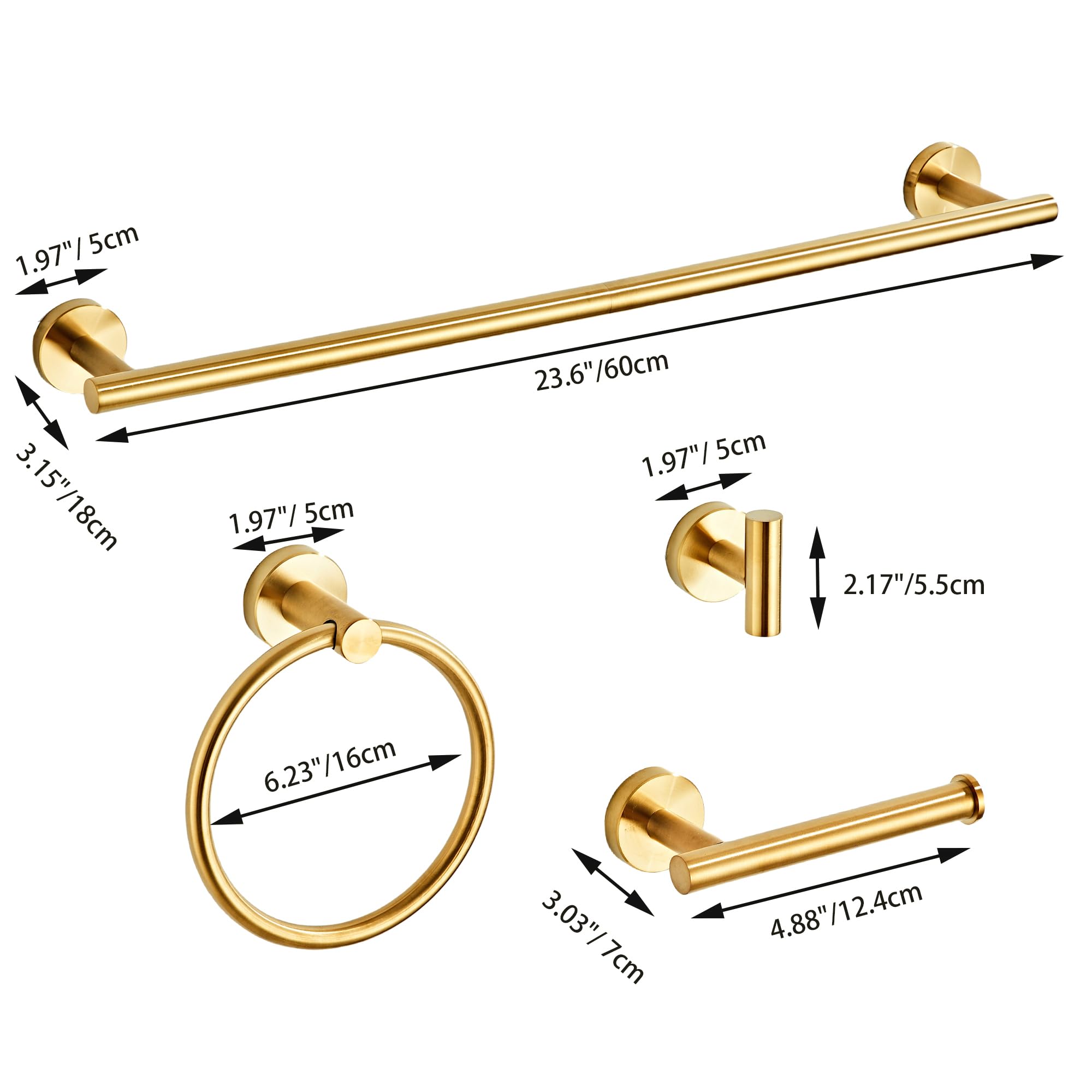 Brushed Gold Bathroom Hardware Set 5 Piece with Towel Racks for Bathroom, SUS304 Stainless Steel Bath Towel Bar Set, 24 Inch Wall Mounted Accessories Kit… — Amazon image 8