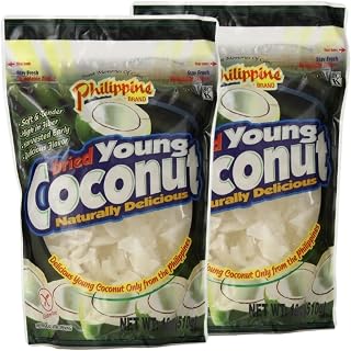 Philippine Brand Premium Dried Coconut Strips and Chunks - 2 Pack -18 oz Natural Young Coconut Meat Snacks from the Philippines - Healthy Filipino Snacks - Coconut Fruit Treats