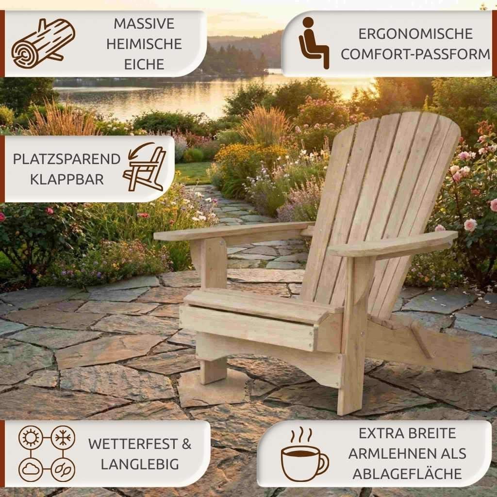 Original Dream-Chairs since 2007 Adirondack Chair Comfort pieghevole in legno massello di rovere come kit sedia da giardino pieghevole resistente alle intemperie per rilassarsi all'aperto carico