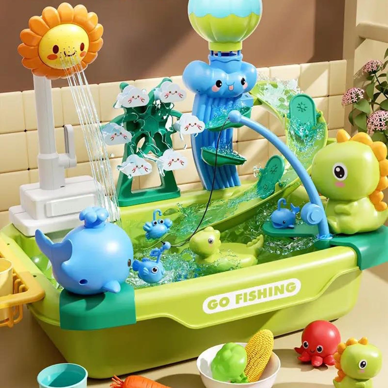 Spielspüle mit fließendem Wasser Pädagogisches Rollenspielzeug | Küchenspielspülbecken Spielzeug Für Kinder, Vorschüler, Camping, Im Freien, Kita, Zuhause, Bad, Spielraum, Urlaub,