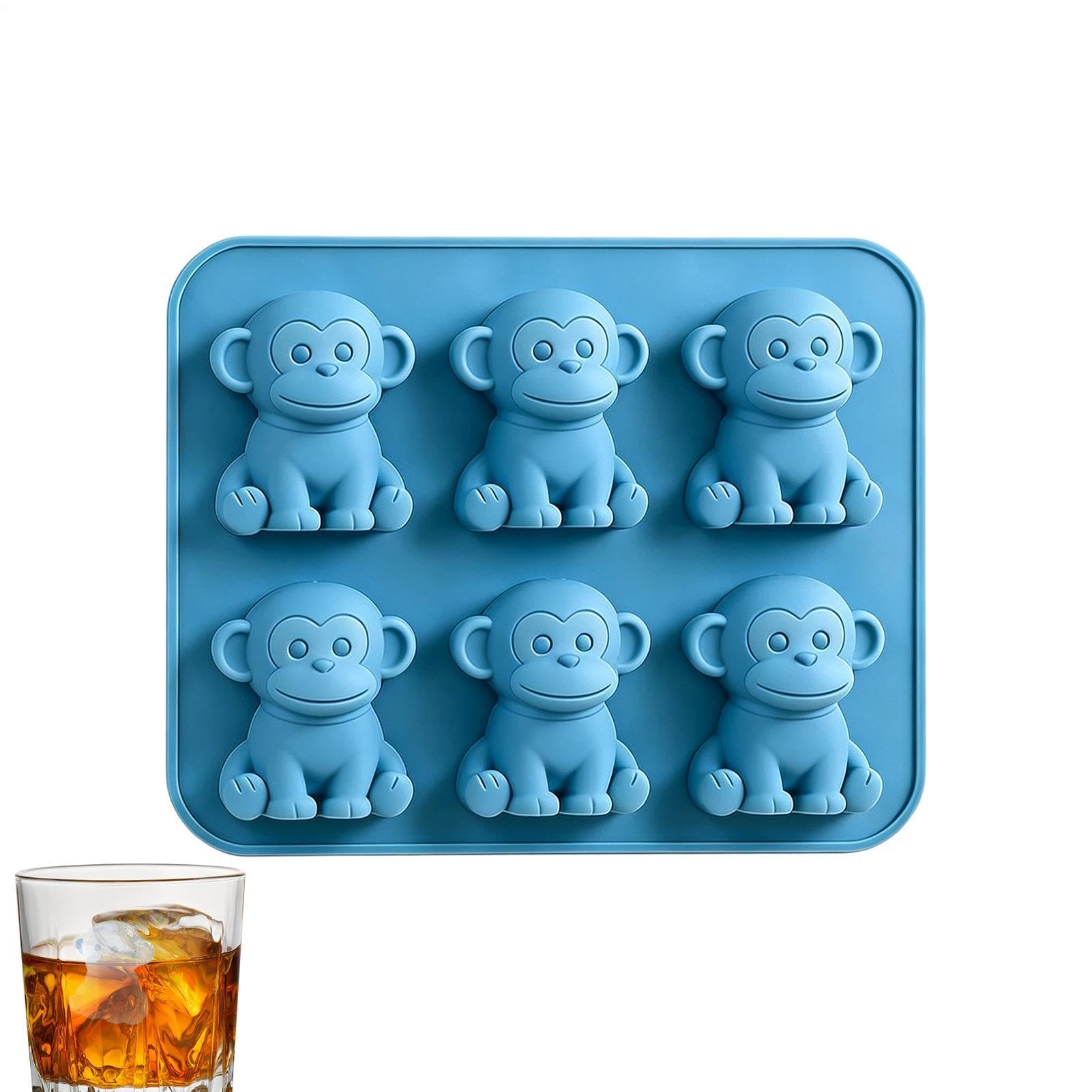 Silicone Trays - 6 Chambers Monkey Shape Reusable Freezer Mould | Easy Removal of Ice Cubes - For Camping Picnic Restaurant Celebration Family Gathering Party Kitchen Home