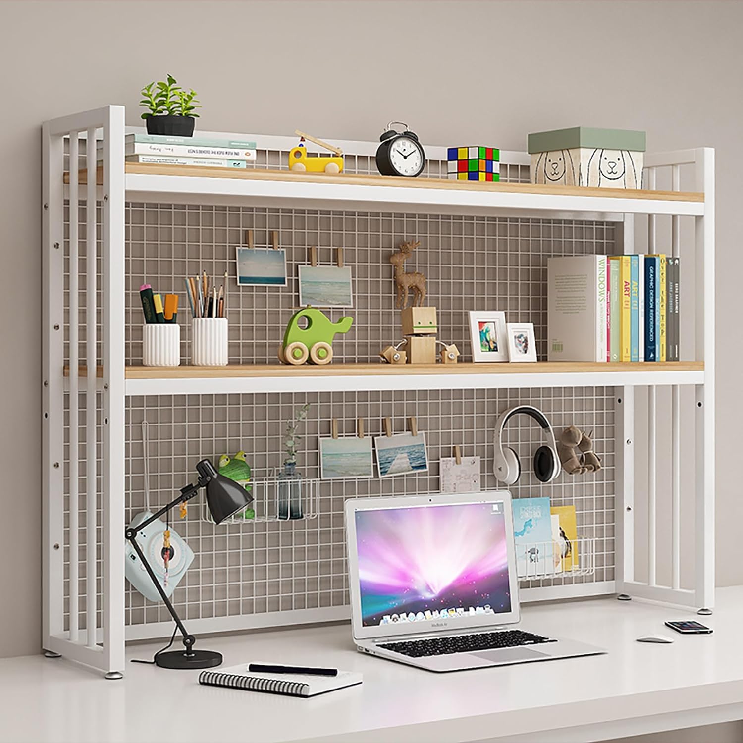 MESCXTY Desk Hutch Dorm Desktop Bookshelf,desktop Bookcase For Computer Desk,adjustable Shelf Top Of Desk,desktop Organizer Home Office Supplies Display (115cm/45.2", White A)