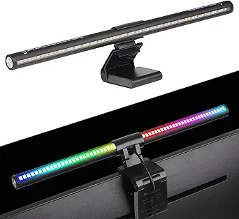 ropelux RGB Monitor Light Bar, Dual Light Source Adjustable Cool Mix Warm Light Color Temperature Eye Protection Anti-Glare USB Reading Light Touch Control for Home Office PC Computer