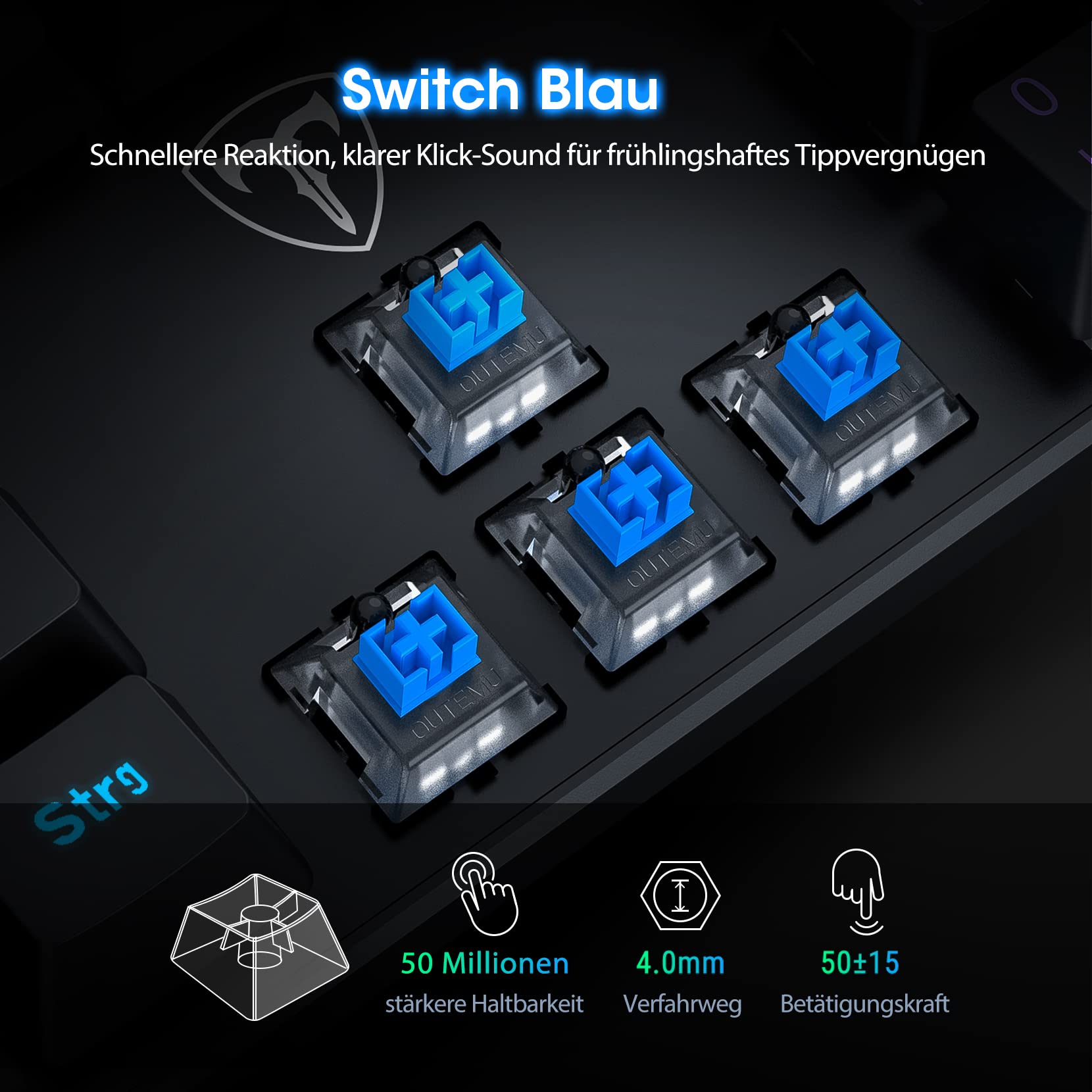 RisoPhy Mechanische Gaming-Tastatur, RGB 104 Tasten, ultraschlanke LED-Hintergrundbeleuchtung, kabelgebundene USB-Tastatur mit blauem Schalter