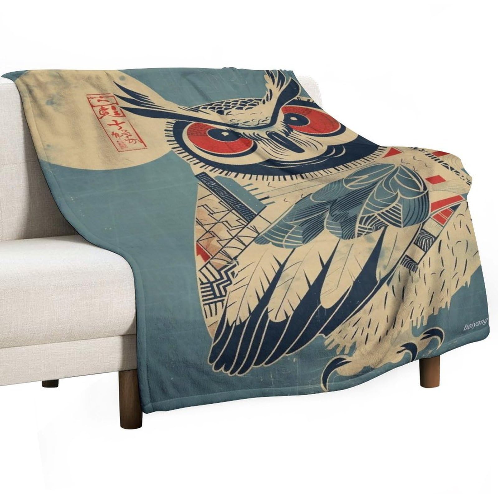 YHGSREUOH Japanese Owl Woodblock 01 Flannel Blankets Fleece Soft Throw Lightweight Plush Gifts for Couch, Bed, Cozy Sofa Plush, Chair, Lovers 32x48inch(80x120cm)