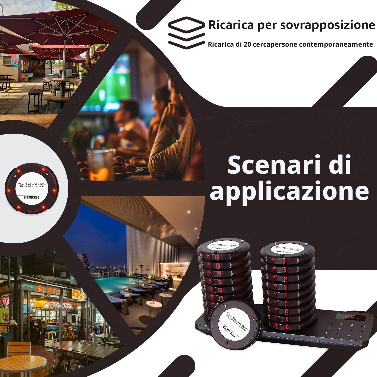 Retekess TD163 Cercapersone Ristorante, 500M Pager Ristorante, 31 Modalità di Chiamata, Facile da Usare, 300 mAh 20H, Cercapersone Wireless per Ristoranti, Logistica, Hotel (20 Cercapersone)