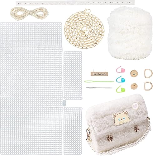 CHGCRAFT Kit de bolsas de ganchillo para tejer bricolaje, juego de hojas de lona de plástico de malla para manualidades, bolsas de hombro,