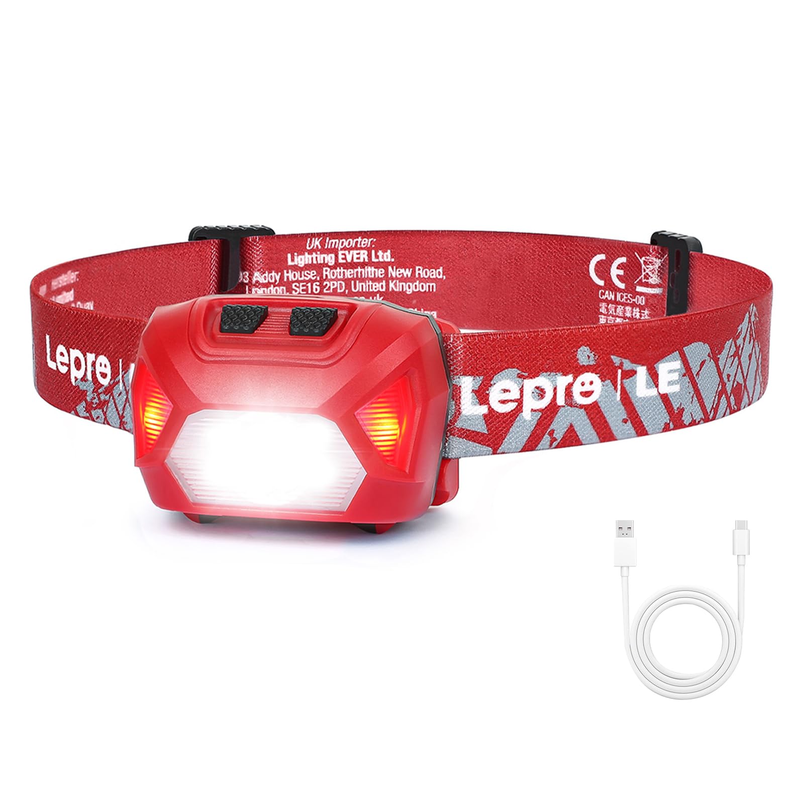 Lepro Head Torch Rechargeable, 2000L Waterproof LED Headlamp 30Hrs Runtime