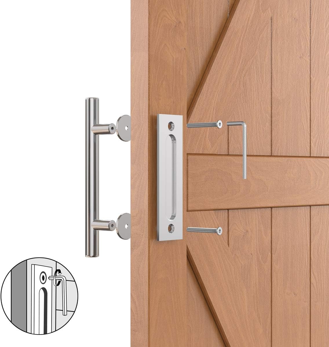 Bеѕt Rеvіеw homlux 12 Pull and Flush Door Handle Set Round Shape - Sliding Barn Door Handle - Fit 1 3/8-1 3/4 Thickness Door Panel, Stainless Steel