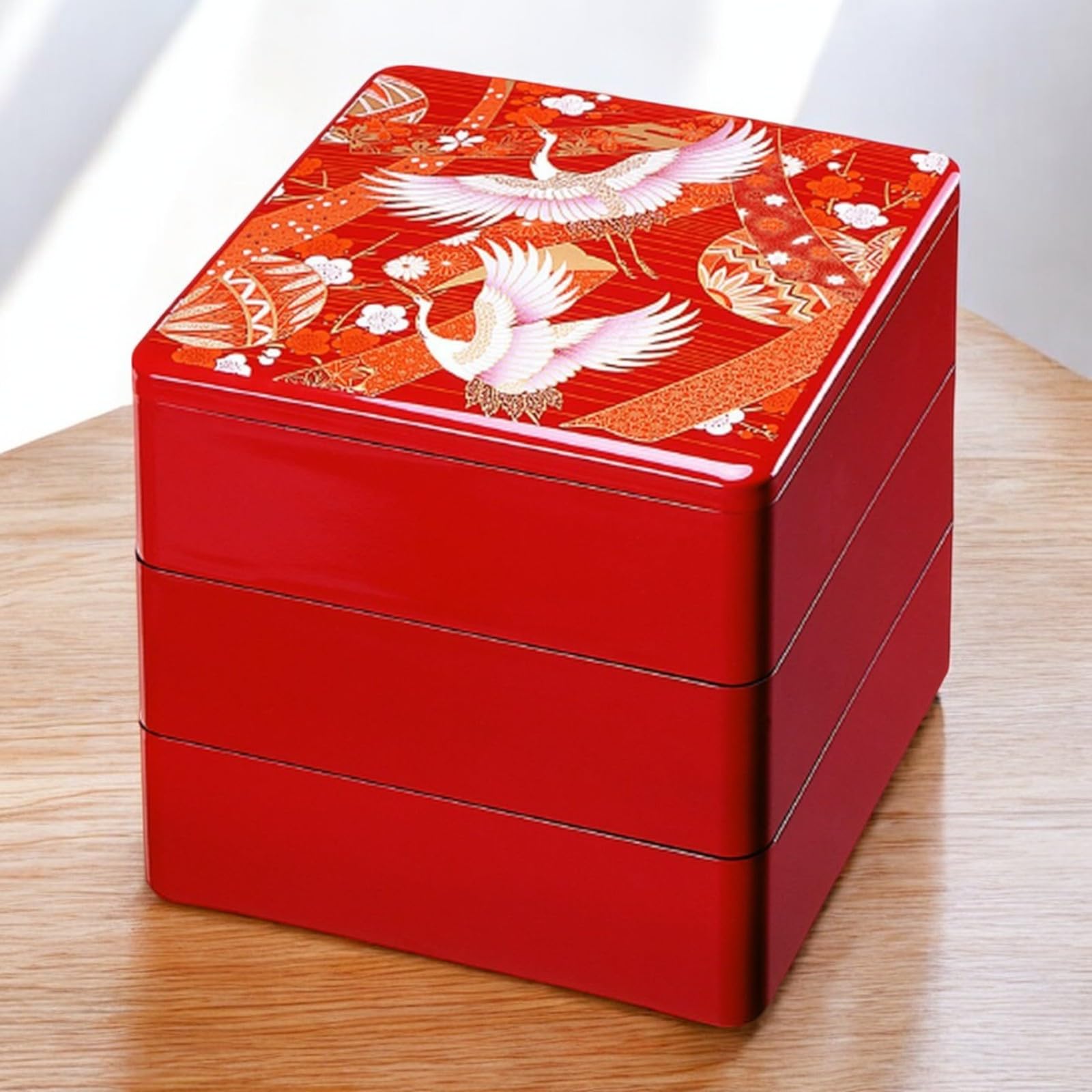 鶴の絵柄の漆器重箱 3段 Amazon｜J-kitchens 漆器 重箱 3段