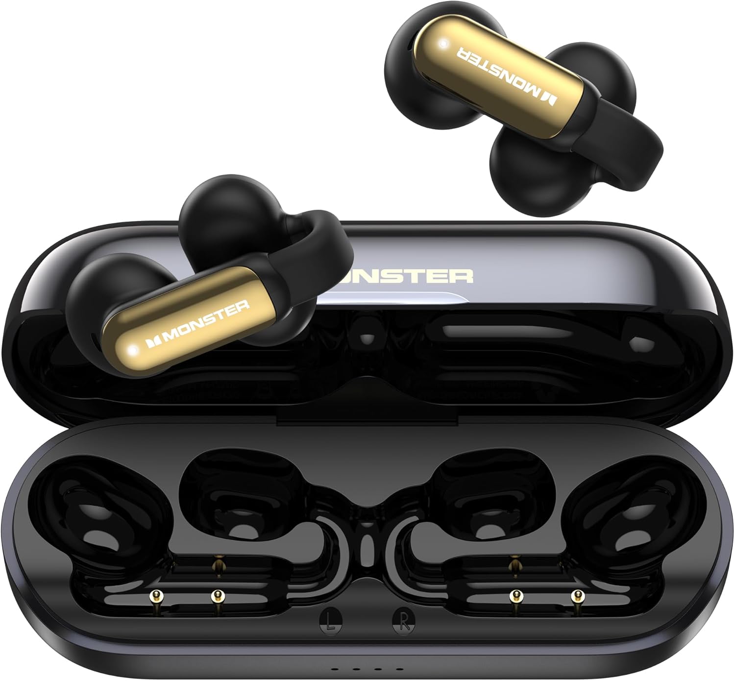 Monster AI Translation Earbuds Open AC601, 3-in-1 Translator Wireless Earphones, Bluetooth 6.0 Open Earbuds with 115 Languages Translation, Real-Time AI & Touch Control Wireless Headphone (Black)
