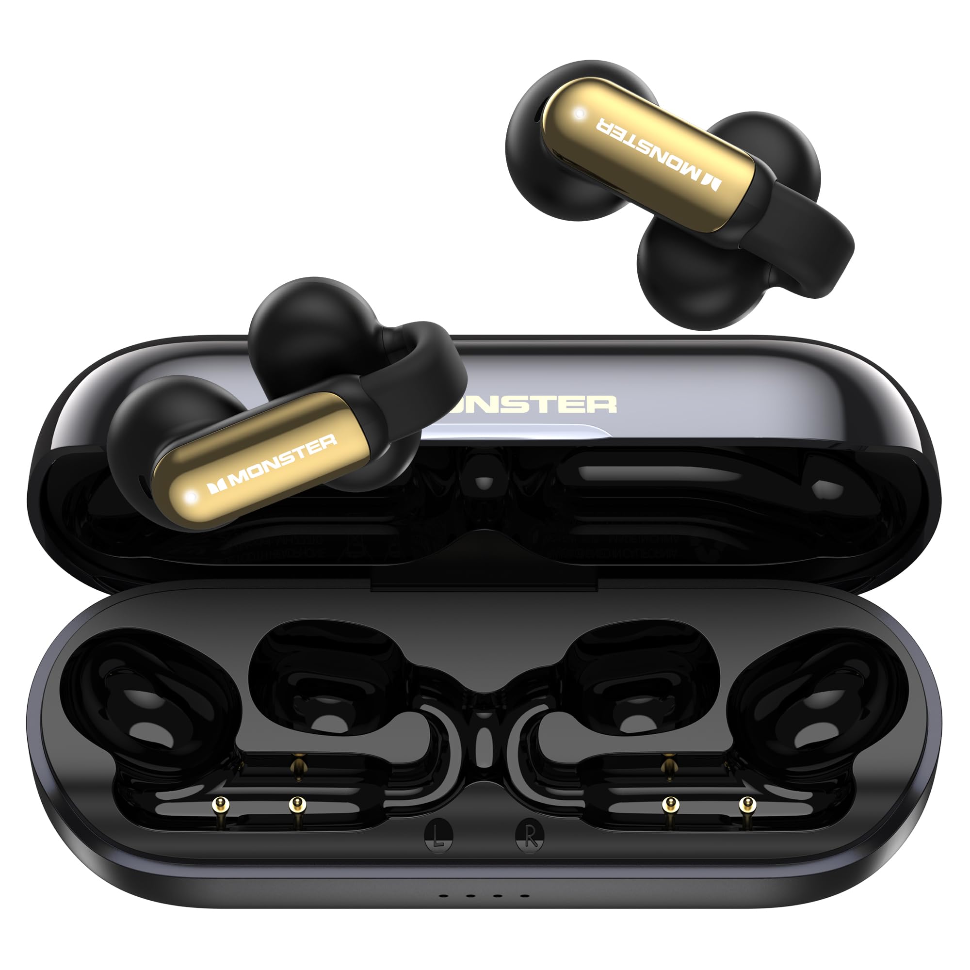 Monster AI Translation Earbuds Open AC601, 3-in-1 Translator Wireless Earphones, Bluetooth 6.0 Open Earbuds with 115 Languages Translation, Real-Time AI &amp; Touch Control Wireless Headphone (Black)