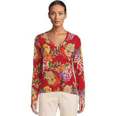 Рубашка Johnny Was The Janie Favorite Long Sleeve V-Neck Fitted Tee ryuu flower