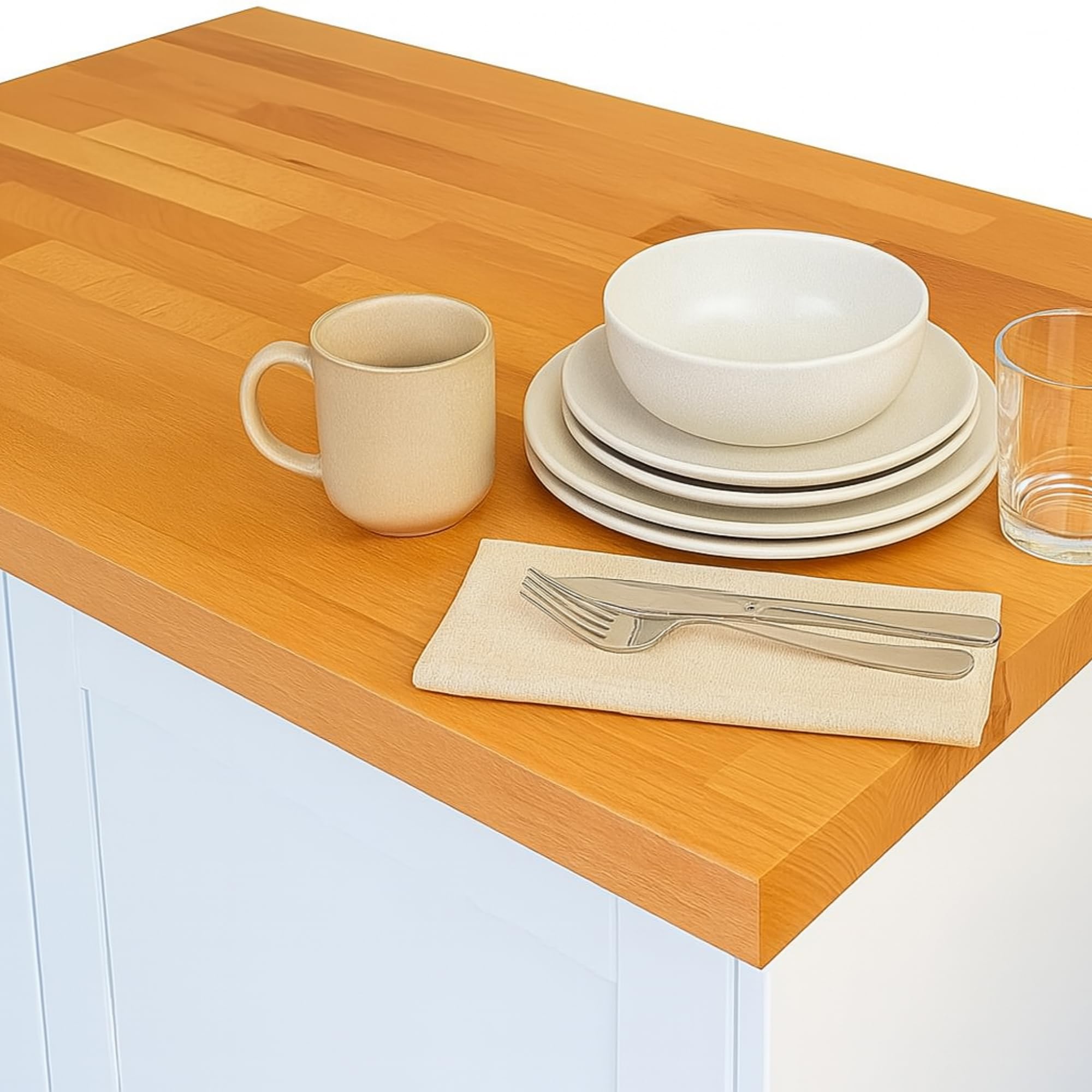 Top Worktops Beech Kitchen Worktop 3m x 620mm x 38mm – A-Grade European Beech Timber with Warm Cream and Pink Tones, Durable and Low-Maintenance, Perfect for Versatile and Timeless Kitchen Designs