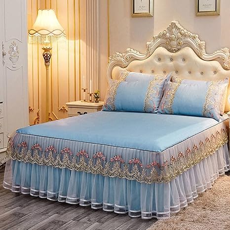 Amazon レース かっこいい ベッドスカート 防塵スカートスカート シート 王の女王 ベッドスプレッド サギング しわ防止 褪色防止 スカイブルー 0 2センチメートル 79 86で ベッドスカート オンライン通販
