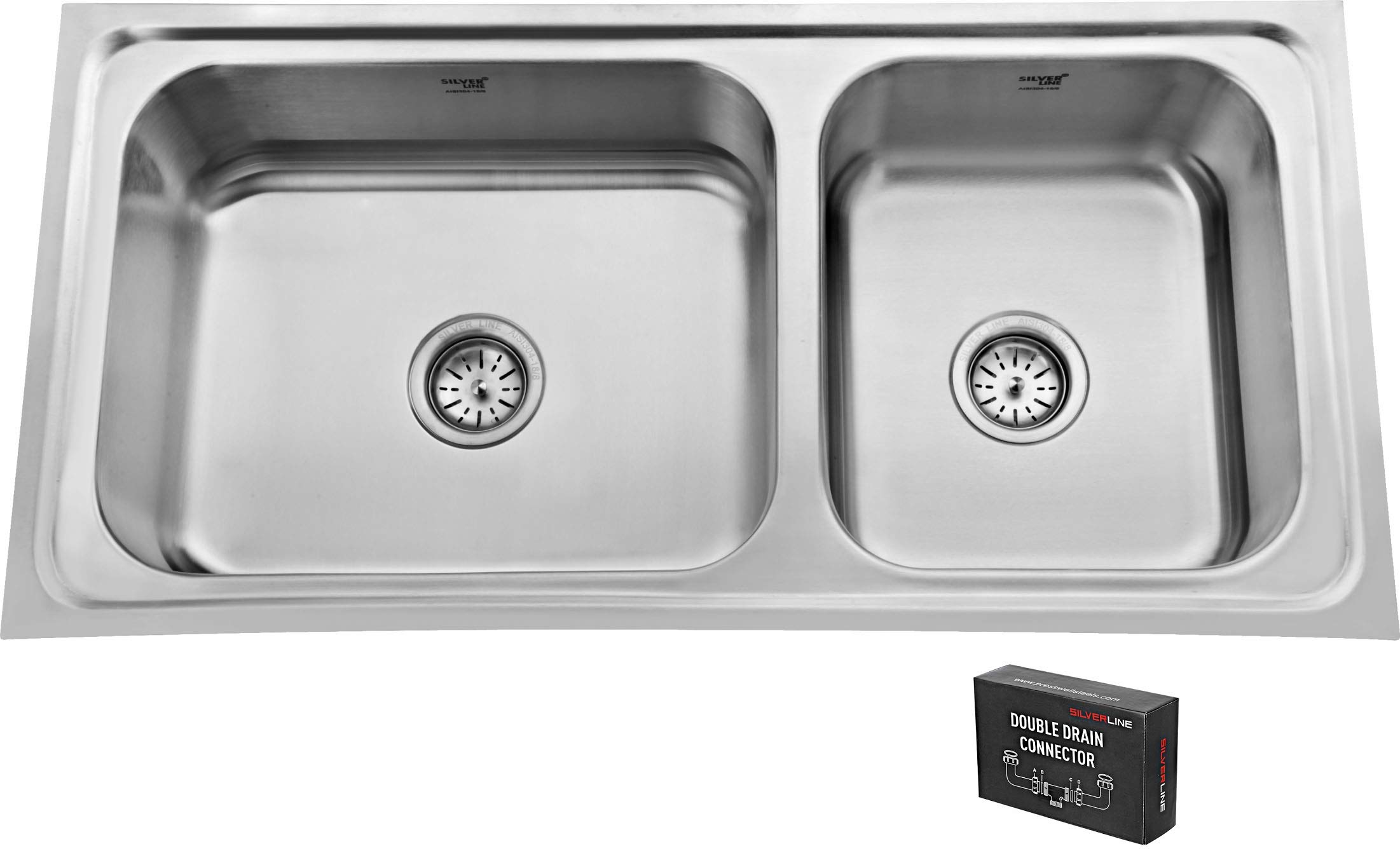 SILVERLINE Stainless Steel Grade 304 Brushed Finish Kitchen Sink, 40x20x8 Inch, Matt