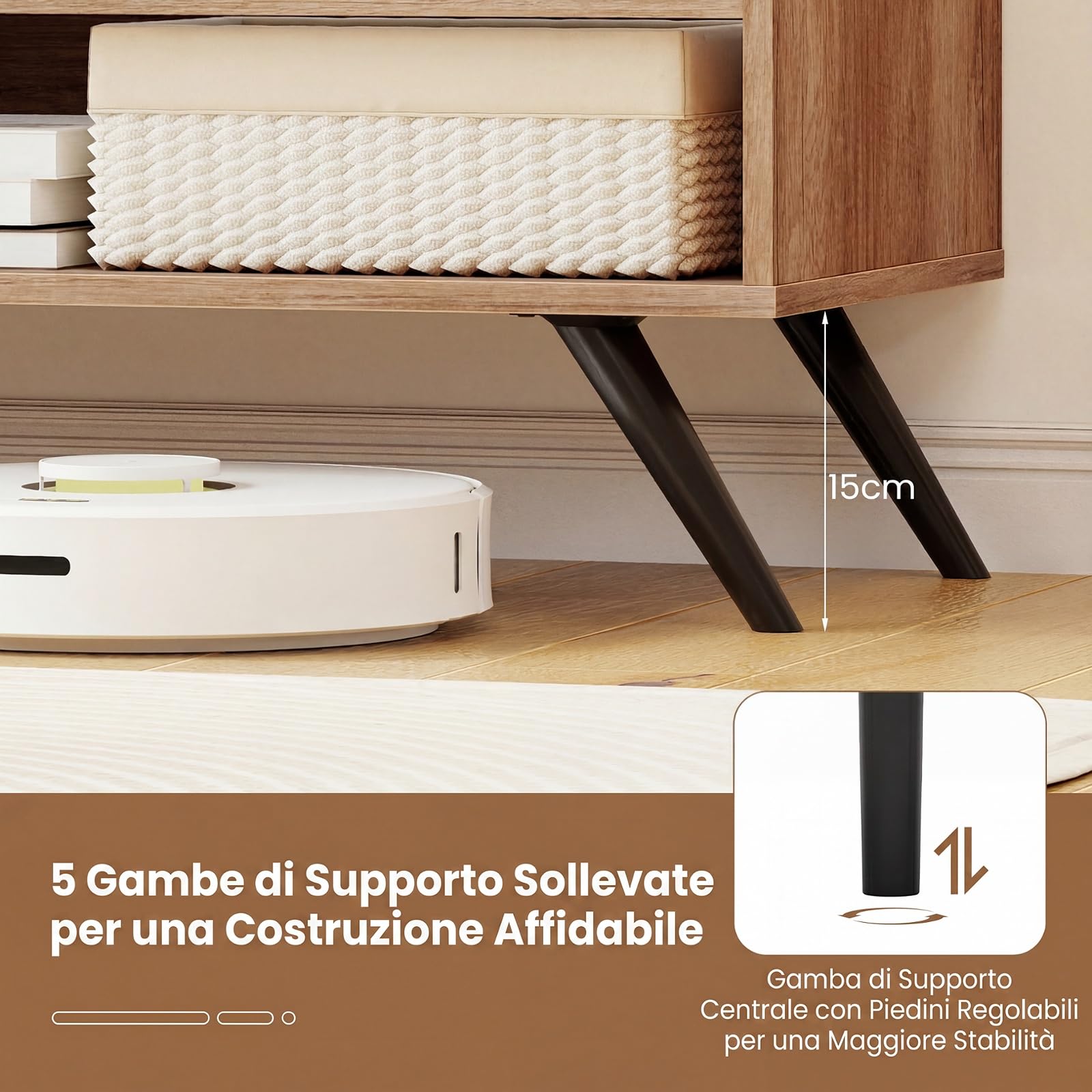 COSTWAY Mobile Porta TV in Legno, Fino a 55 Pollici, Mobile TV Soggiorno | Stand Videogiochi e DVD con 1 Anta, 2 Scomparti e Passacavi, per Camera da Letto, Soggiorno, 120 x 40 x 44,5 cm