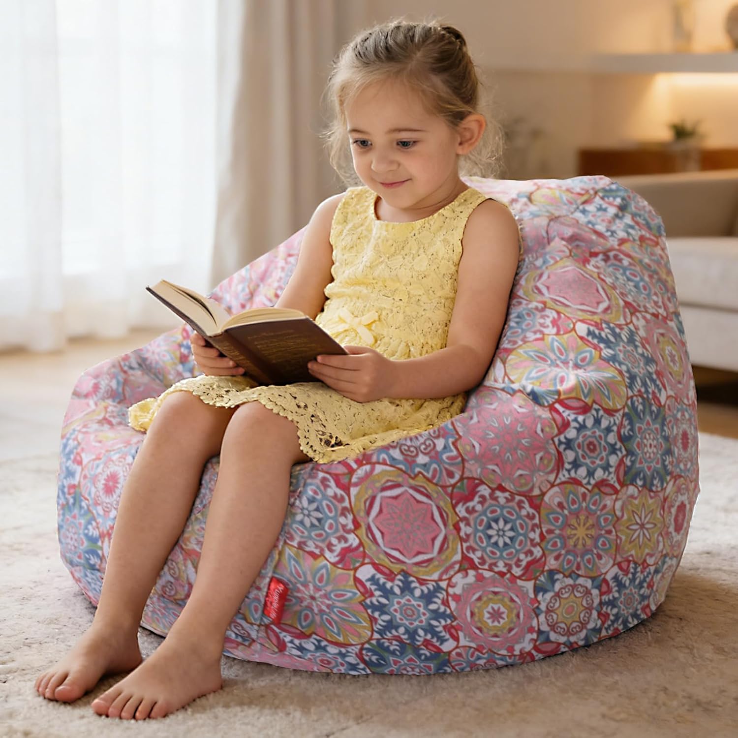 YuppieLife Kids Storage Bean Bag Cover（No Filling） Toy Organizer|Carrying Handle Sofa|Available for Kids and Teenager|Cuddle Chair|Machine Washable and Durable（38“,Pink Flowers）