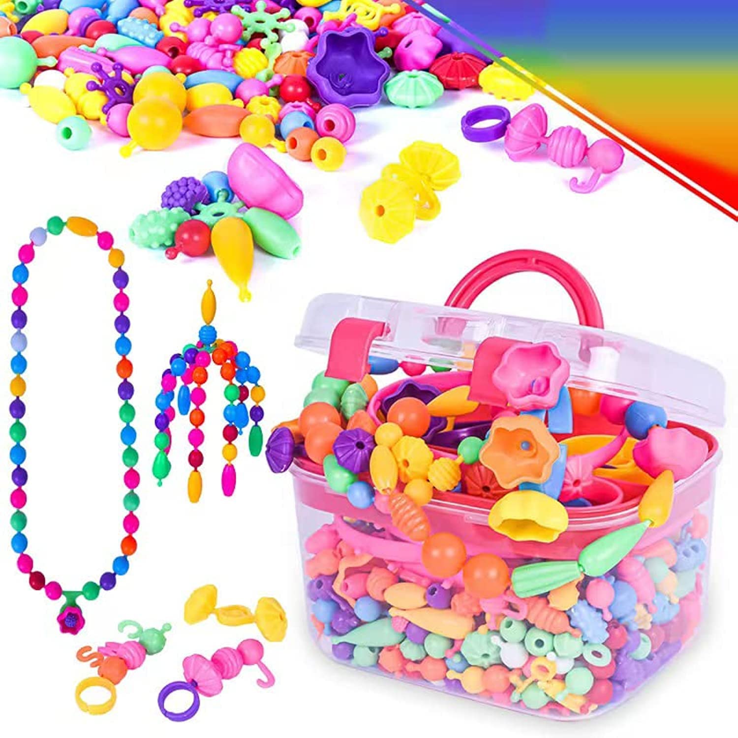 Pop Beads - 550+Pcs DIY Jewelry Making Kit for Toddlers 3, 4, 5, 6, 7,8 Year Old, Kids Pop Snap Beads Set to Make Hairband, Necklaces, Bracelets, Rings and Art & Crafts Creativity Toys for Girls Boys