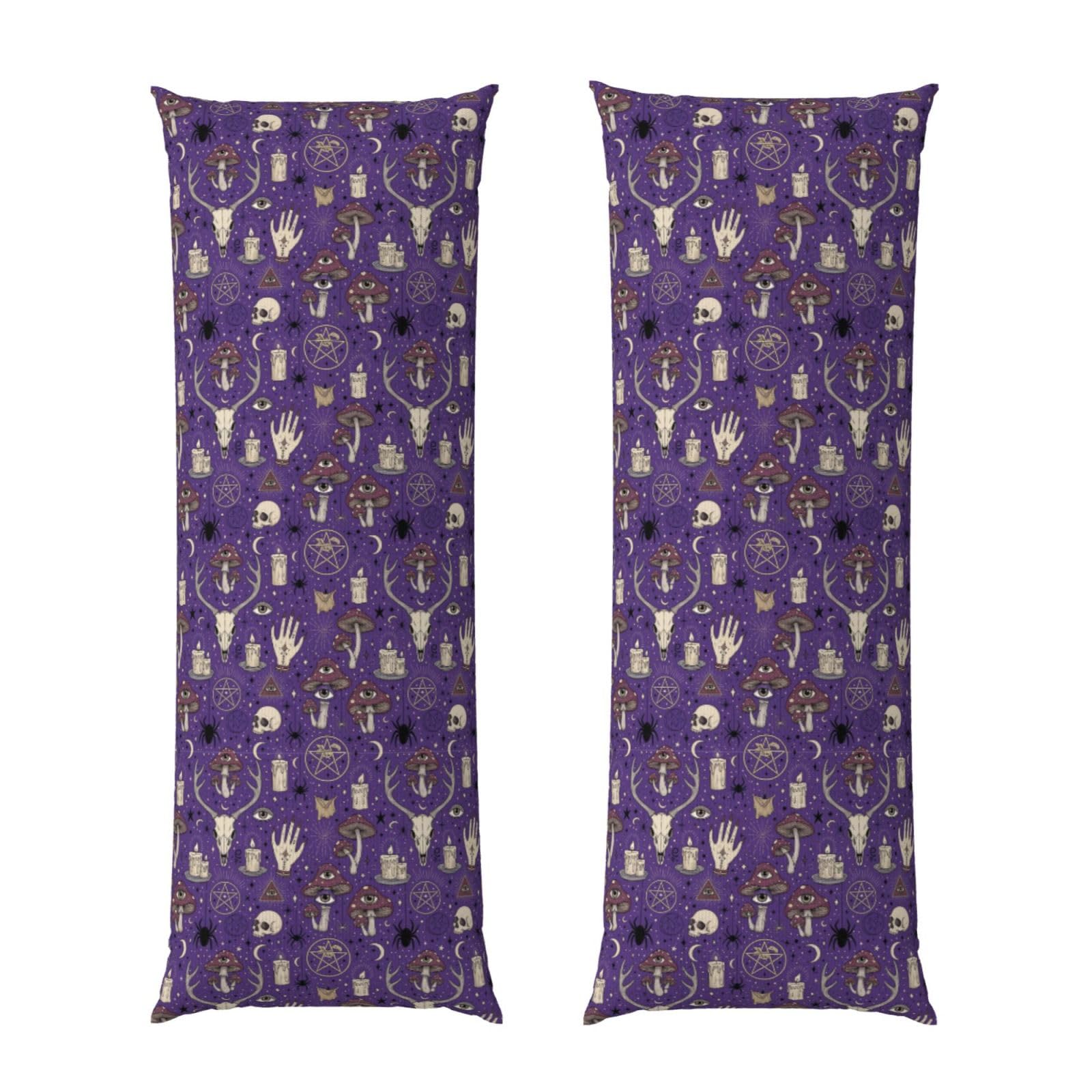 Long Pillowcase 20x54, Witch Witchcraft Goth Skull Mushroom, Soft Velvet Pillow Cover with Hidden Zipper, Plush Cushion Protector for Bedroom Sofa Couch Sleeping