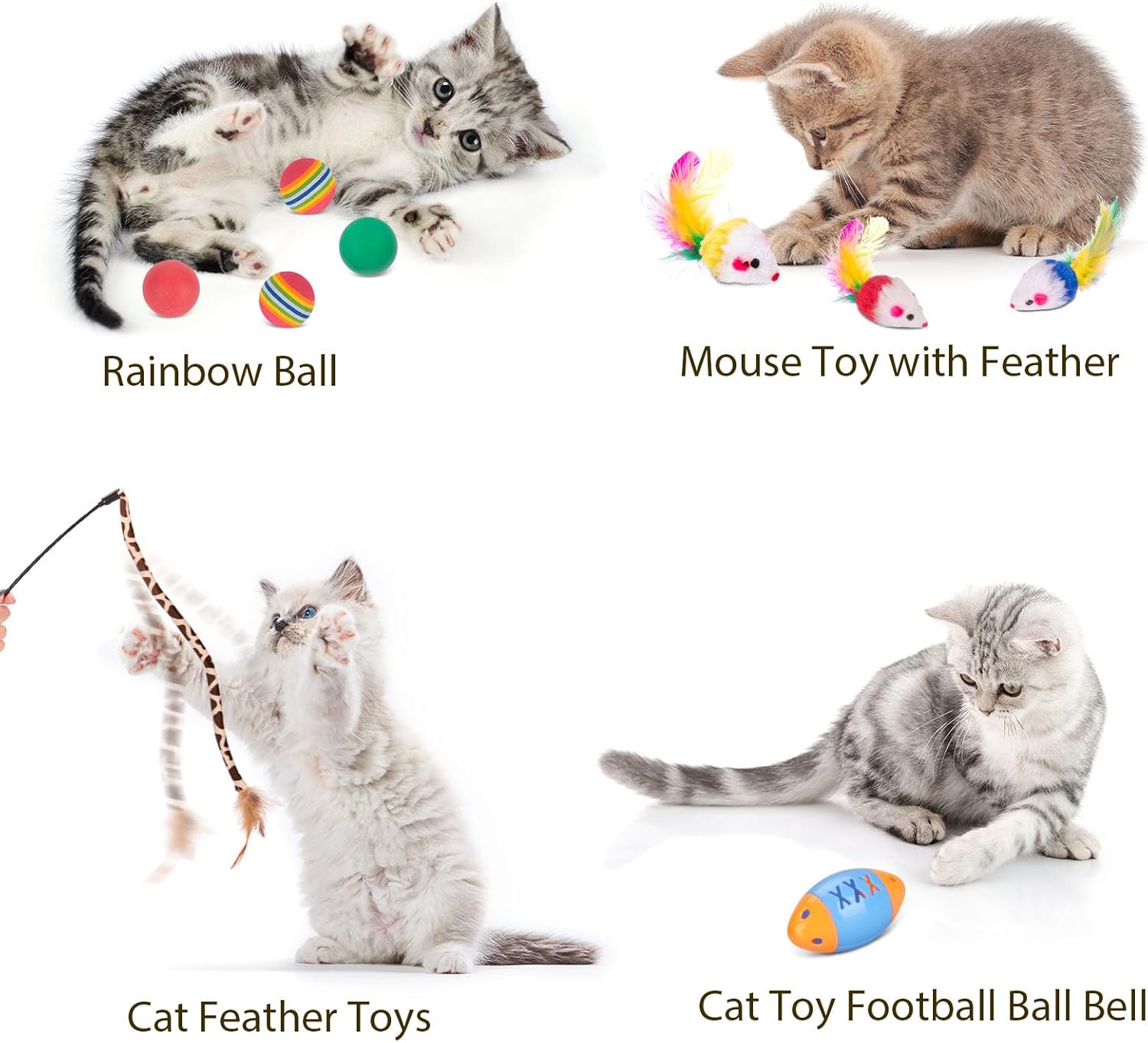 Retro Shaw 25Pcs Cat Toys, Extra Large Tunnels with Cats Toys, Ideal Indoor Interactive Kitten Toys, Kitty Tube Tent Feather Wand Teaser Balls Bell Crinkle Fuzzy Springs Mouse