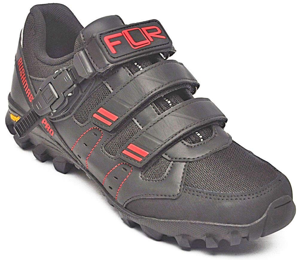 FLR Bushmaster Pro MTB/Trail Shoe in Black/Silver - Buckle & Velcro Fastening - Size 42