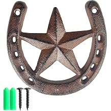 RONYOUNG Cast Iron Horseshoe with Star Wall Decor, Medium Horseshoe Durable Cast Iron for Indoor Or Outdoor