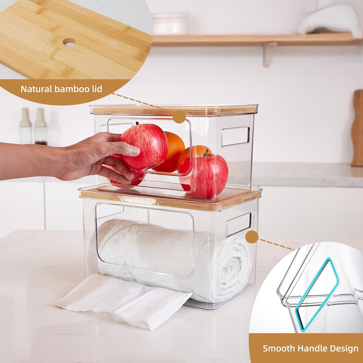 Goabroa 3 Pack Trash Bag Holder Dispenser with Bamboo Top, Stackable Garbage Bag Holder for TrashBags 13/30/33 Gallon, Garbage Bag Organizer Under Sink for Kitchen and Laundry Room Organization - Image 5